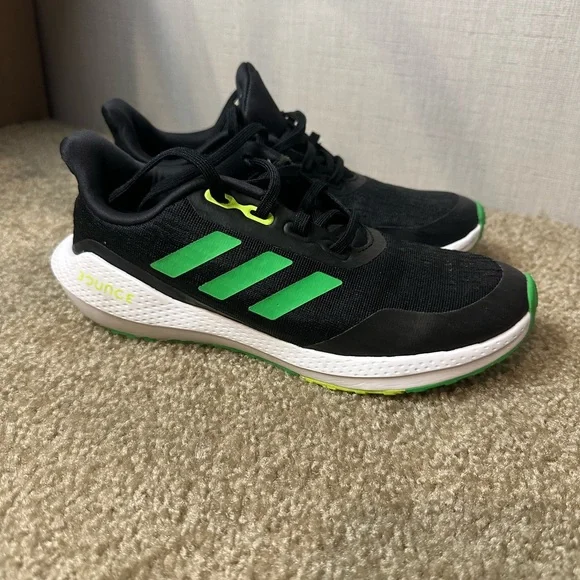 Adidas Kids Black and Green Running Shoes - Picture 3 of 10